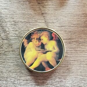 Vtg cherub‎ angels round tin trinket pill holder